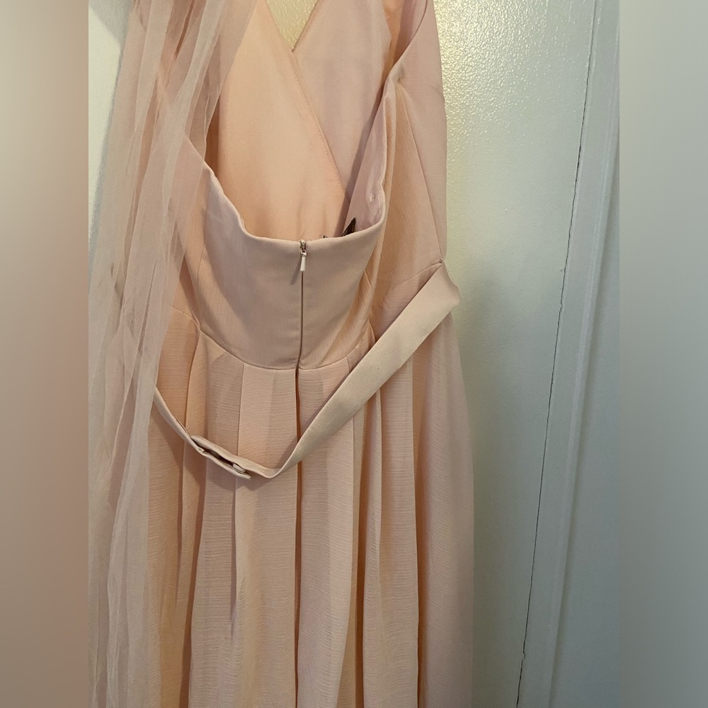 NWT White by Vera Wang Chiffon Halter Dress, Tulle Bow Blush‎ Sz 14 - Picture 8 of 13